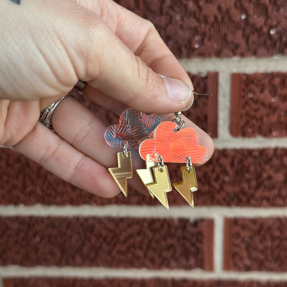 Gold and Red Cloud Lightning Earrings